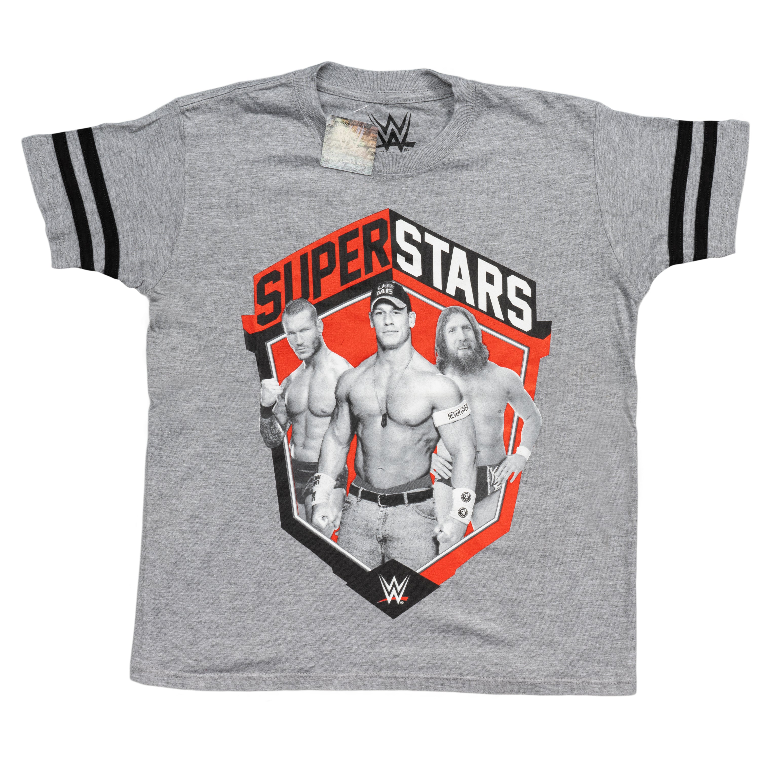 wwe superstars striped sleeve boys t-shirt