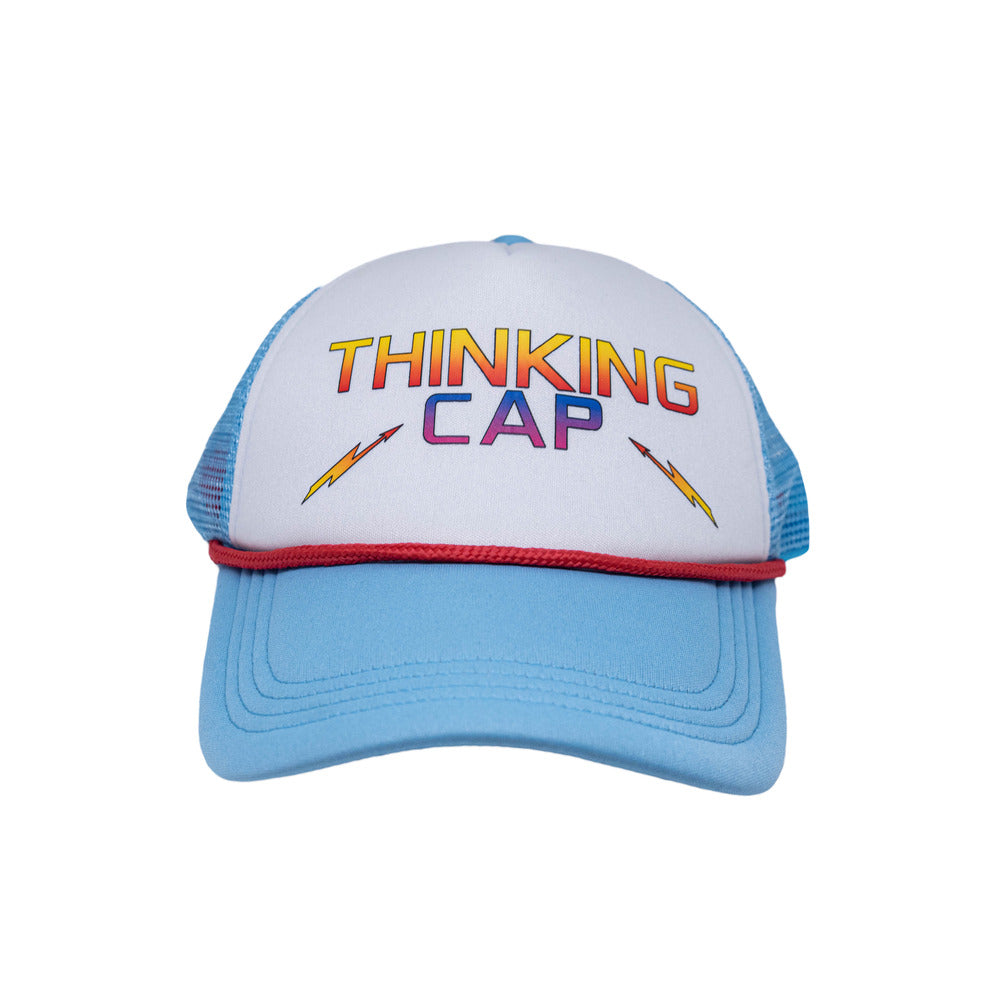 and Light Cap Bolts Thinking White Trucker Hat Blue