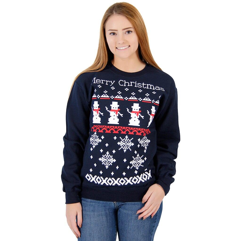 Ugly Christmas Merry Christmas Snowmen Snowflakes 8 Bit Navy Sweatshirt Ugly Christmas Sweaters TV Store Online