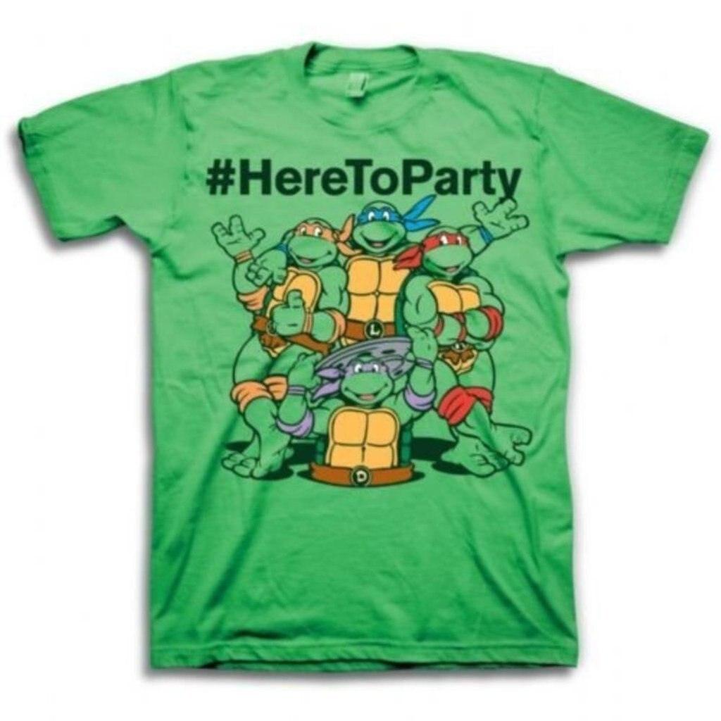 Teenage Mutant Ninja Turtles #HereToParty Hashtag Here to Party Adult Green  T-Shirt