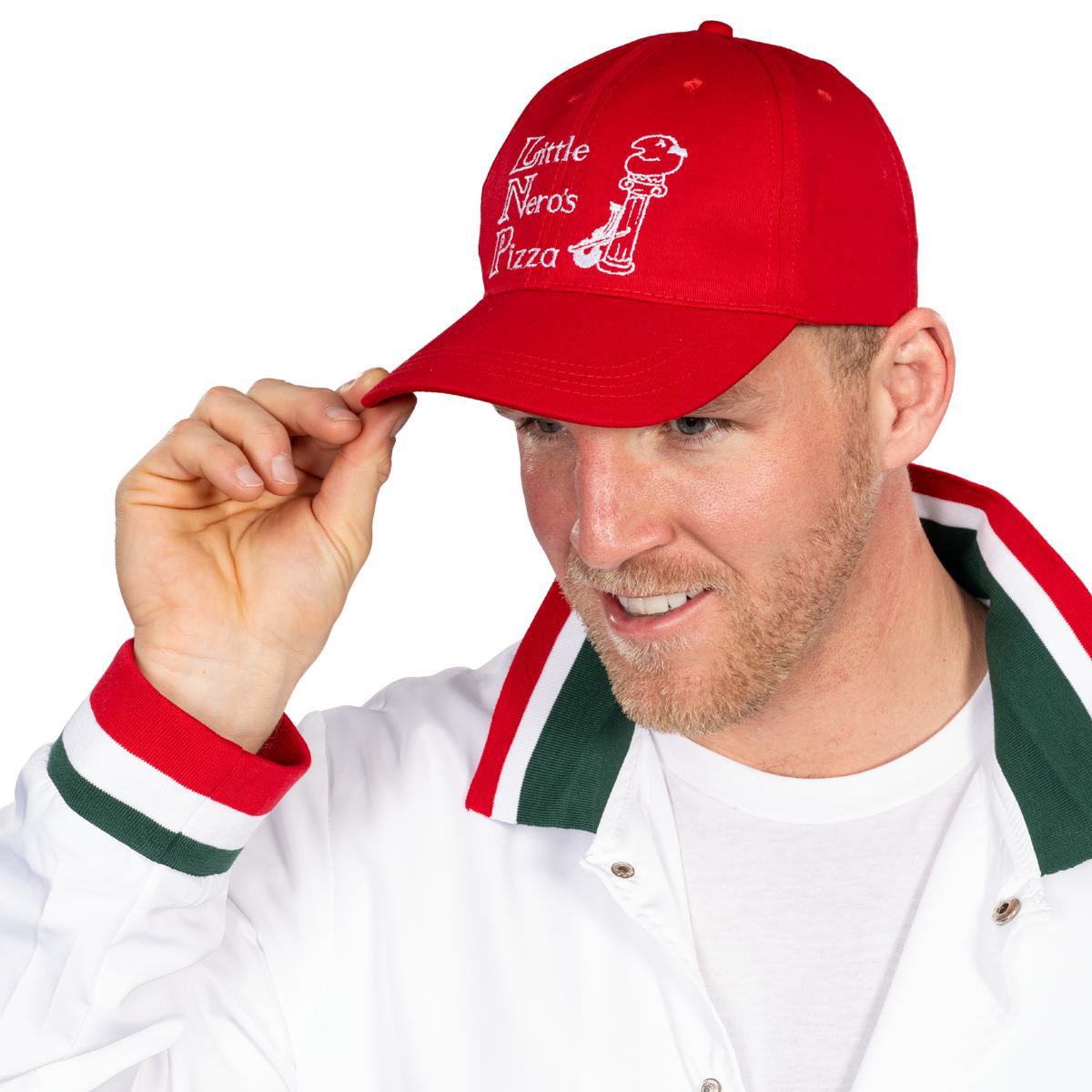 Little Nero’s Pizza Delivery Driver Christmas Movie White Jacket and Red Hat Complete Cosplay Halloween Costume Set