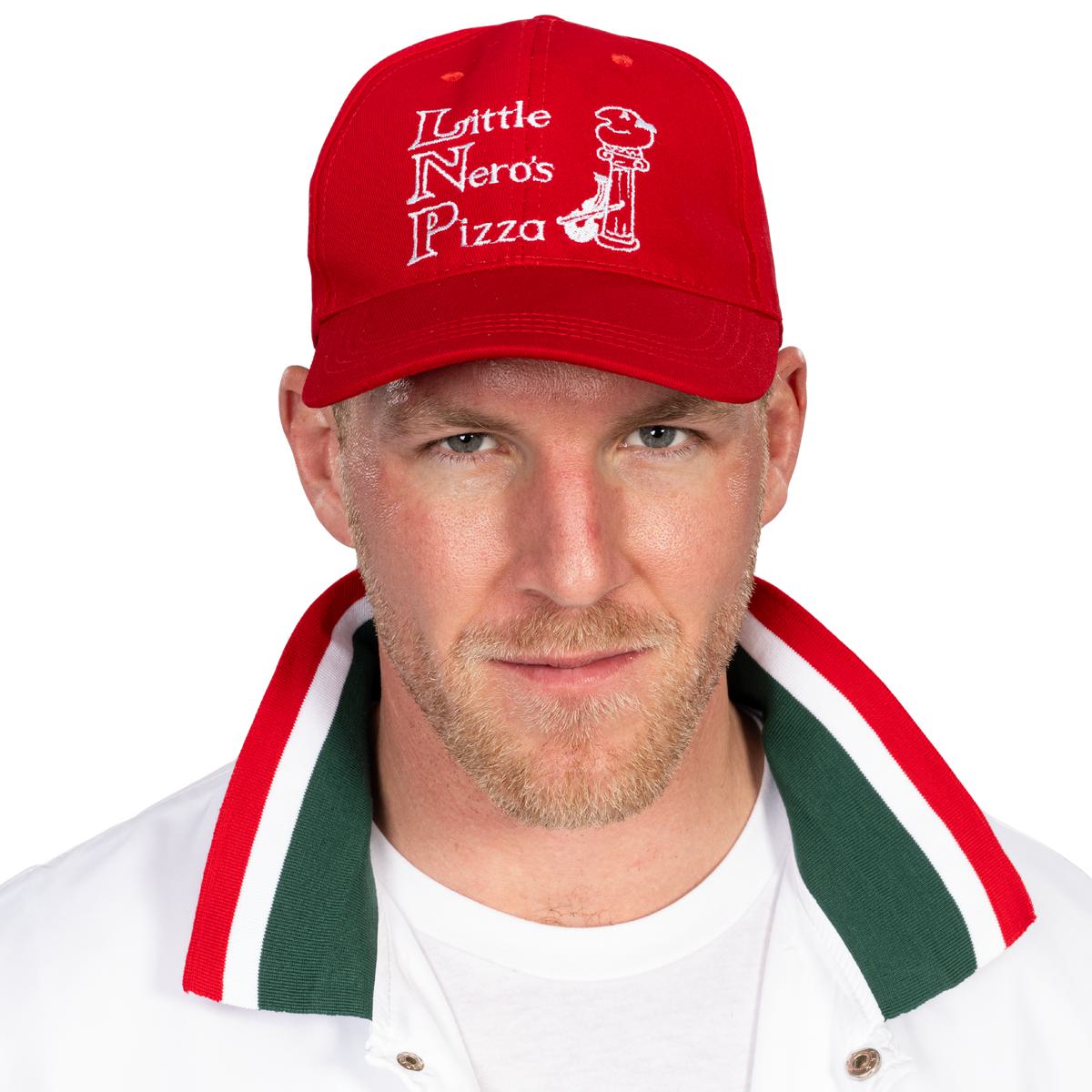 Little Nero’s Pizza Delivery Driver Christmas Movie White Jacket and Red Hat Complete Cosplay Halloween Costume Set