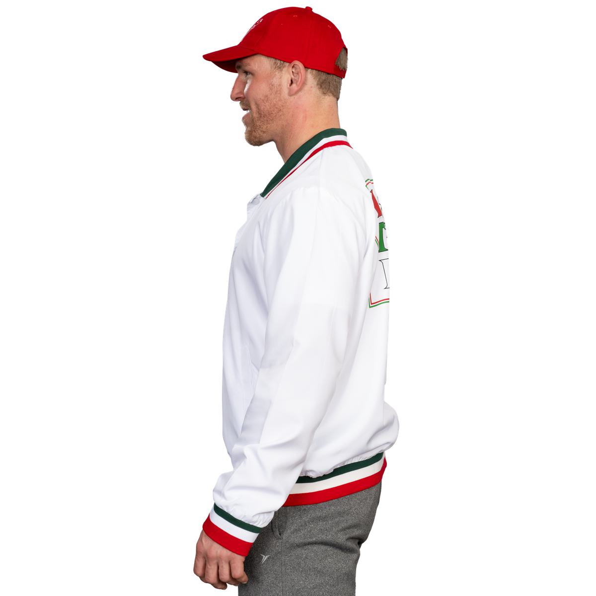 Little Nero’s Pizza Delivery Driver Christmas Movie White Jacket and Red Hat Complete Cosplay Halloween Costume Set