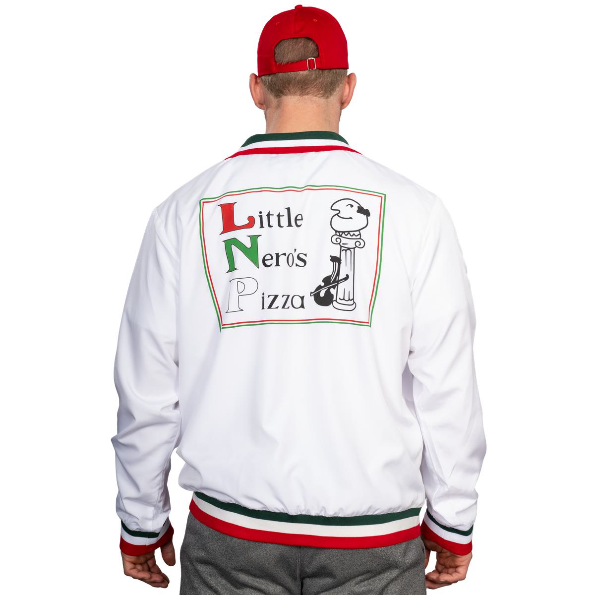 Little Nero’s Pizza Delivery Driver Christmas Movie White Jacket and Red Hat Complete Cosplay Halloween Costume Set