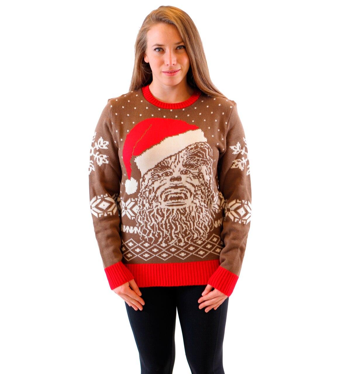 Star Wars Chewbacca Big Face With Santa Hat Adult Brown Ugly