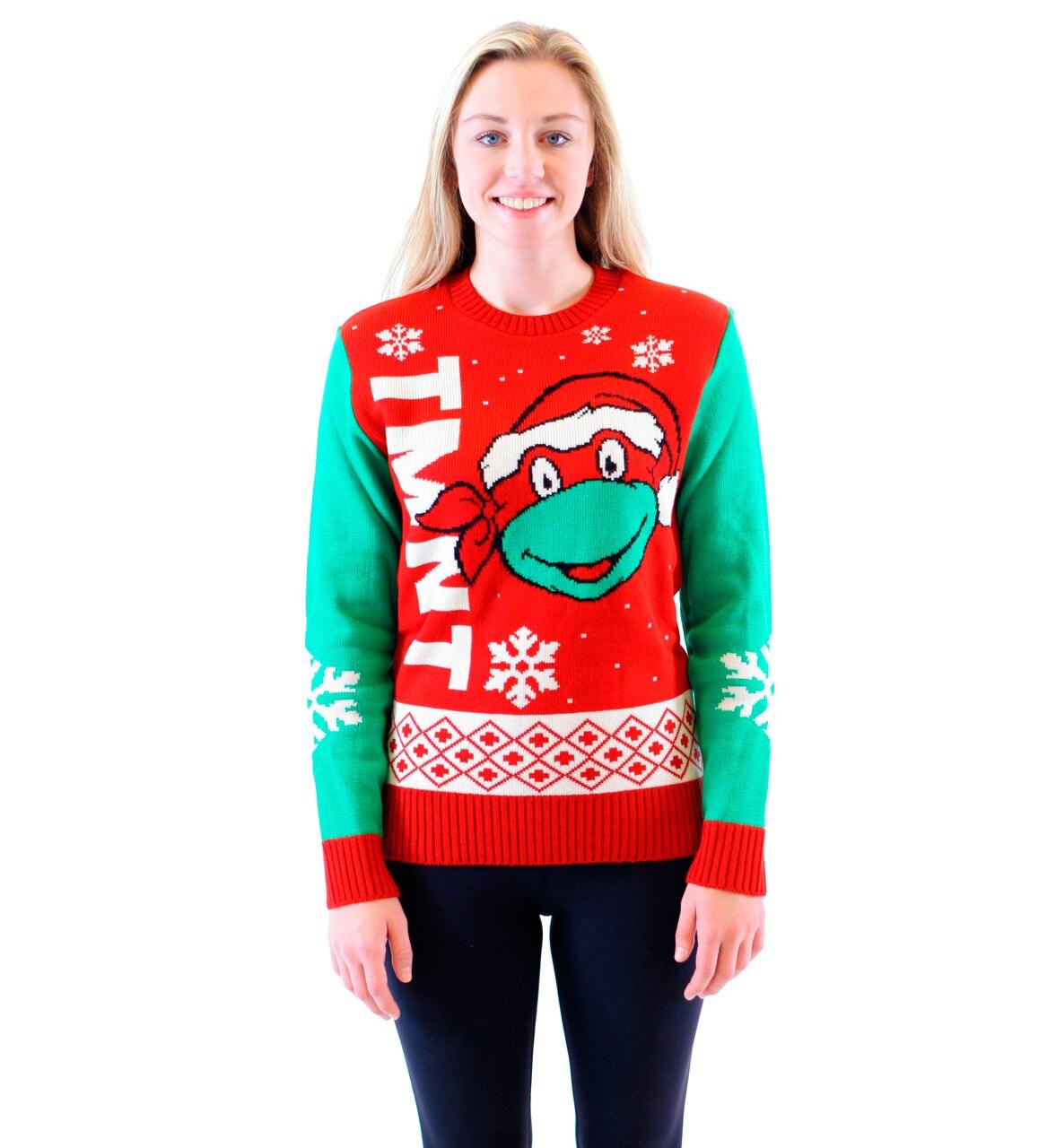 Women's Teenage Mutant Ninja Turtles Ugly Christmas Sweater Graphic Tee  Black Small